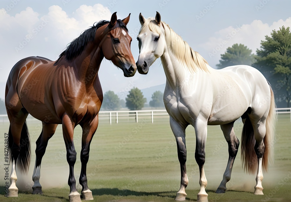 Obraz premium Black and White Stallion Pair