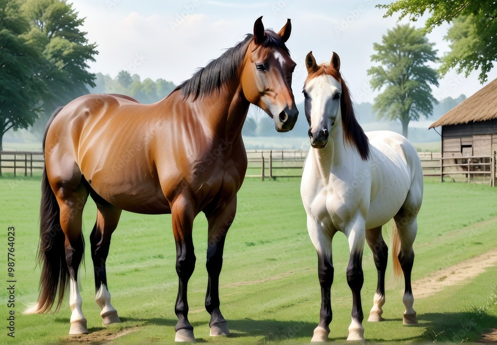 Chestnut and White Horse Pair Chestnut and White Horse Pair
