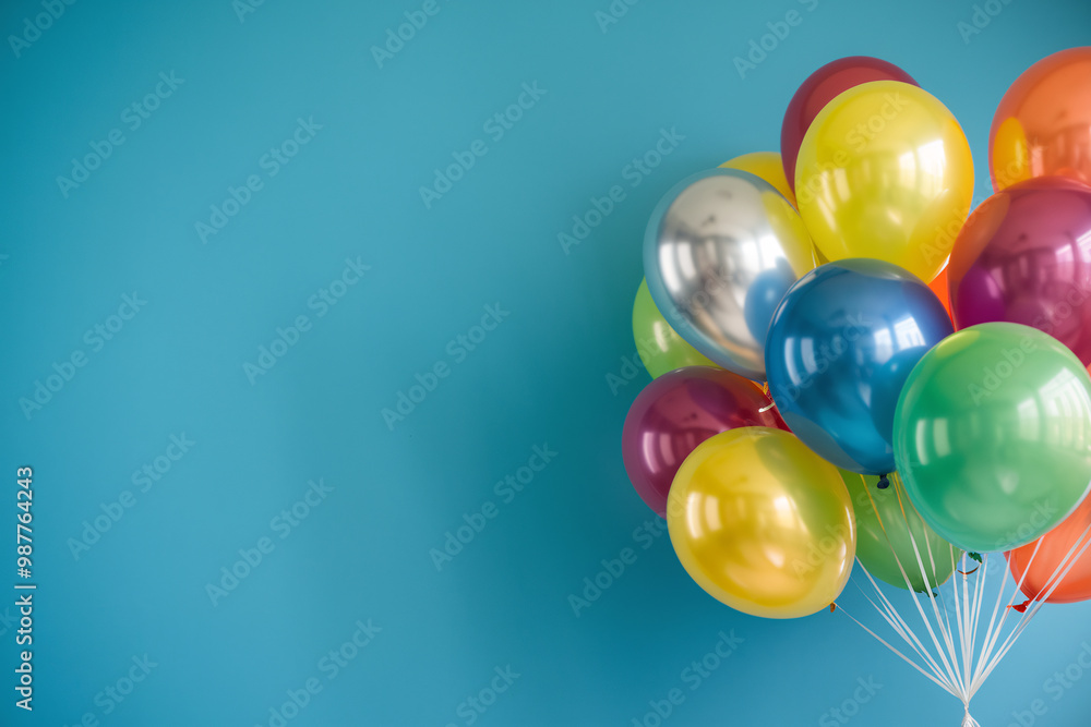 Colorful Cluster of Balloons Against a Blue Background Colorful Cluster of Balloons Against a Blue Background