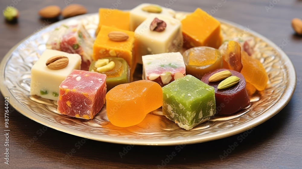 Assortment of Turkish Delights on a Golden Plate Assortment of Turkish Delights on a Golden Plate