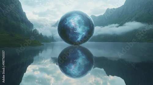 Celestial Reflection in Still Lake with Orb photo