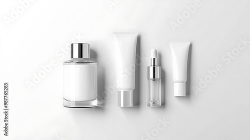 Mockup of Cosmetic Products Bottles and Tubes on White Background