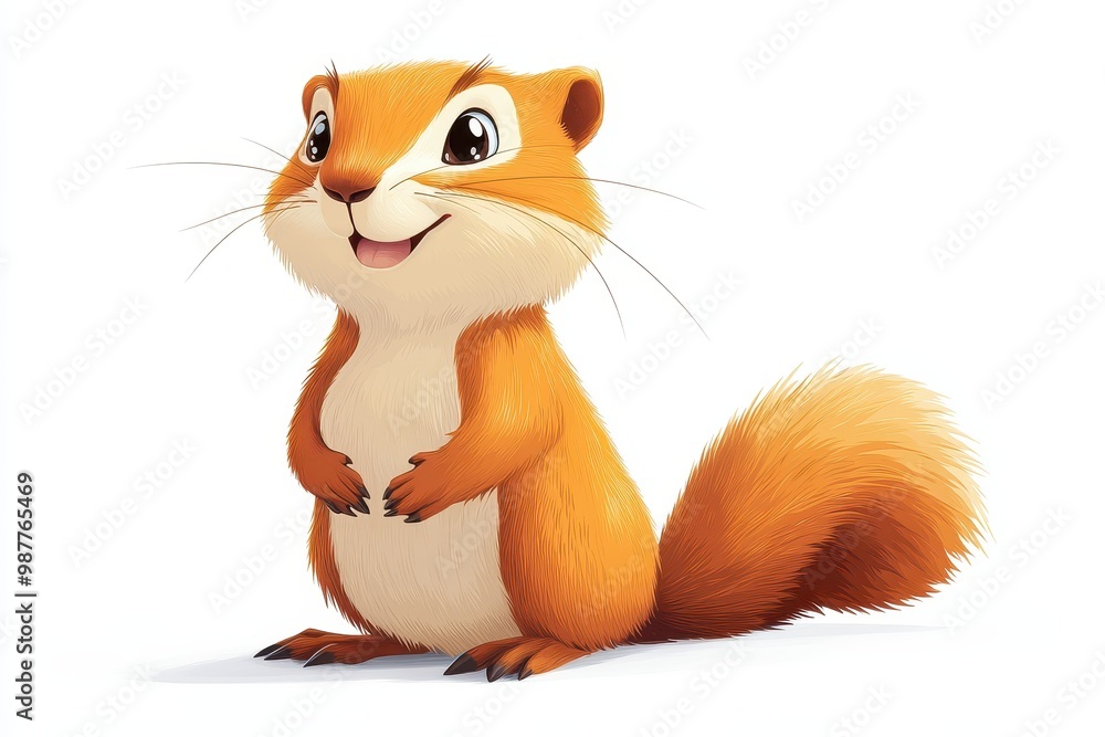 A cheerful cartoon squirrel with bright orange fur and a fluffy tail, perfect for children's illustrations and designs, white background A cheerful cartoon squirrel with bright orange fur and a fluffy tail, perfect for children's illustrations and designs, white background