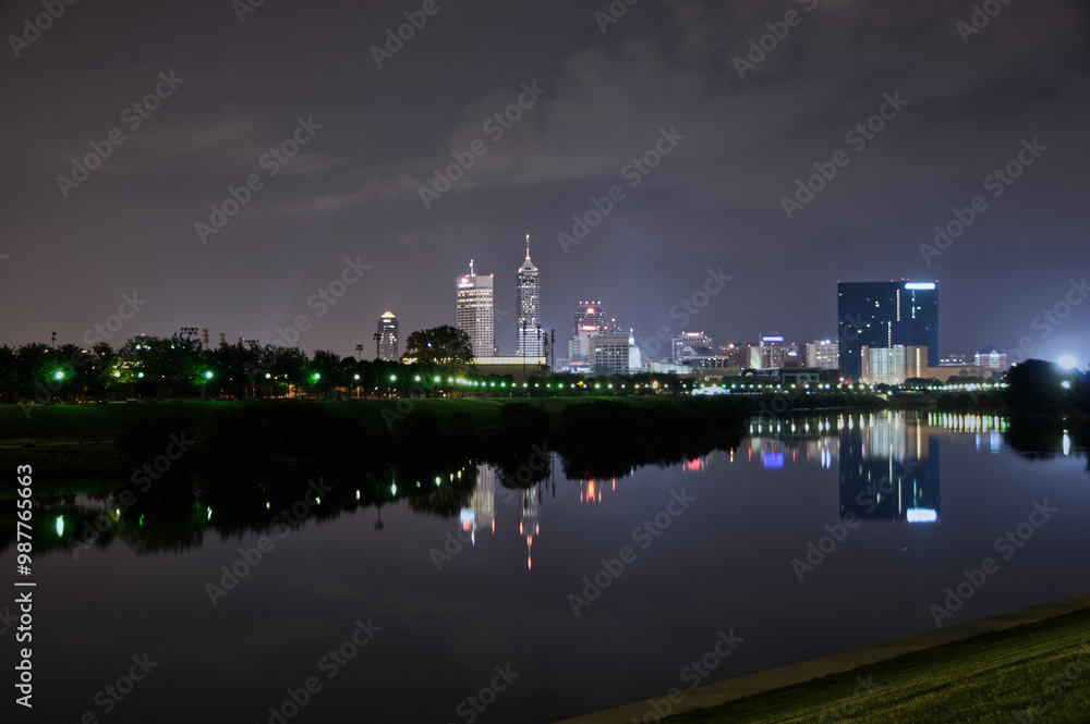 Naklejka premium night view of the city downtown Indianapolis 