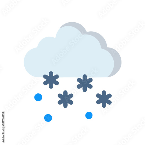 Snowfall with cloud weather icon on white background.