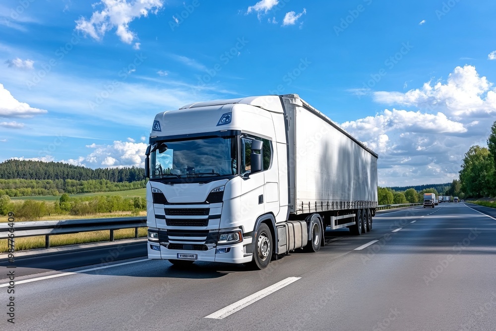 A truck on a highway, carrying goods for delivery, representing the logistics and transportation industry A truck on a highway, carrying goods for delivery, representing the logistics and transportation industry