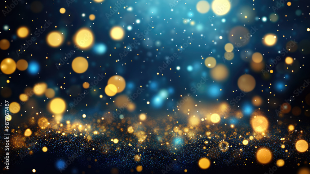 Abstract blue and gold light bokeh background for Christmas or New year celebration concept design Abstract blue and gold light bokeh background for Christmas or New year celebration concept design