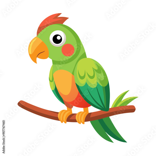 Download Cute Parrot Bird On The Branch Cartoon Vector Icon Illustration Eps File For Design. photo