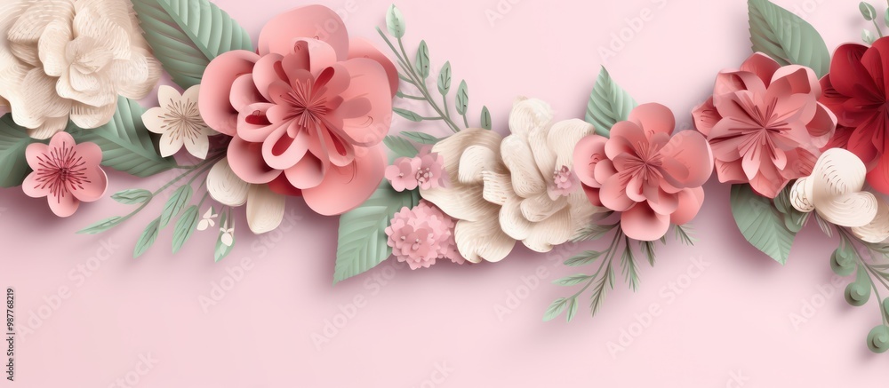 Obraz premium Paper Flowers Arrangement on Pink Background