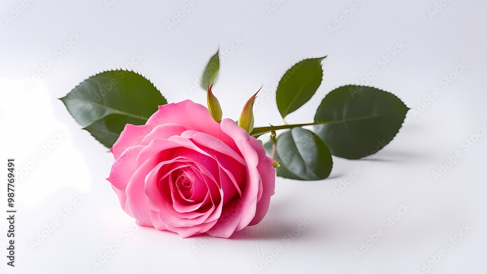 Naklejka premium pink rose on white background