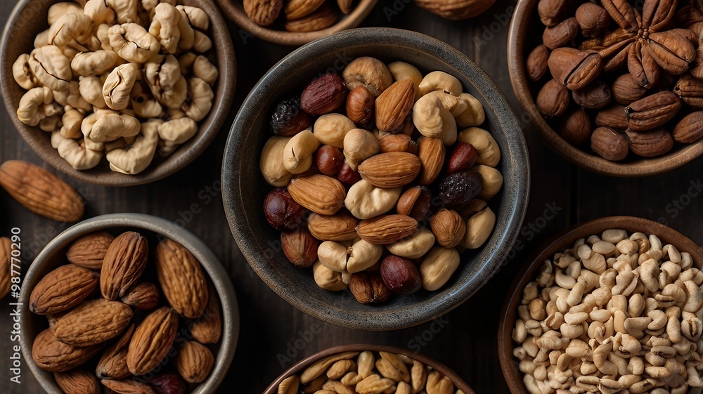An assortment of raw nuts and dried fruits An assortment of raw nuts and dried fruits