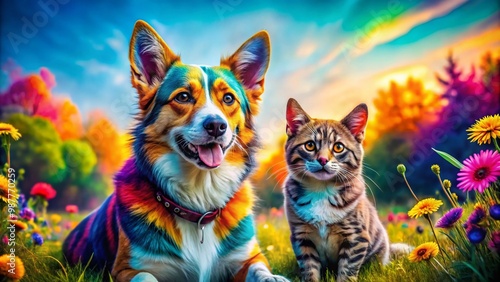 Unique Hybrid Animal Combining Features of a Dog and a Cat in a Playful and Whimsical Setting