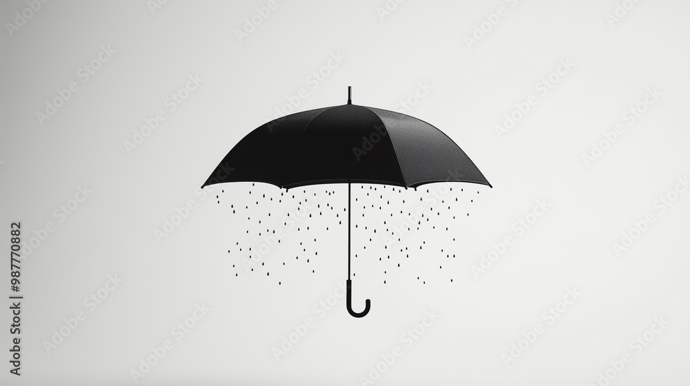 Minimalist black umbrella with falling raindrops in a surreal design Minimalist black umbrella with falling raindrops in a surreal design
