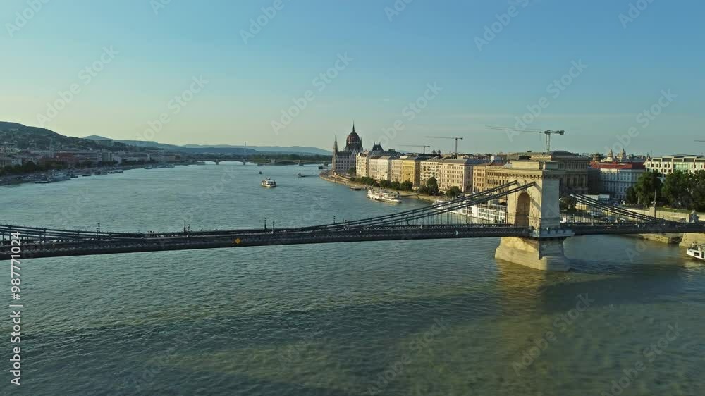 Aerial view of Budapest city and Hungarian Parliament building on Danube river, Hungary, 4k Aerial view of Budapest city and Hungarian Parliament building on Danube river, Hungary, 4k
