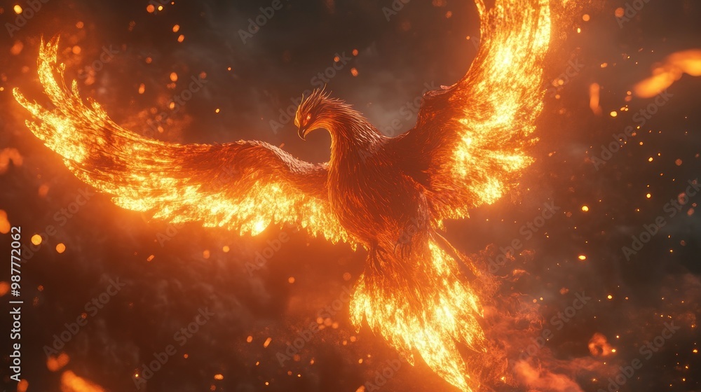 A Fiery Phoenix Soaring Through a Smoky Sky A Fiery Phoenix Soaring Through a Smoky Sky