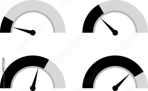 Dashboard  speedometer icons set. Tachometer icon isolated. Performance indicator sign. Car speed. Fast internet speed sign. Speedometer icon. 3D meter with green, yellow, red indicators.
