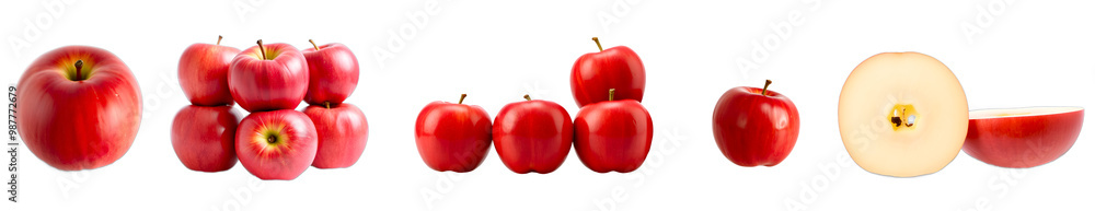 Red Apple Apples, Multiple Angles - Side, Top, Sliced, Halved, and Cut - Isolated on Transparent Background, PNG File Red Apple Apples, Multiple Angles - Side, Top, Sliced, Halved, and Cut - Isolated on Transparent Background, PNG File