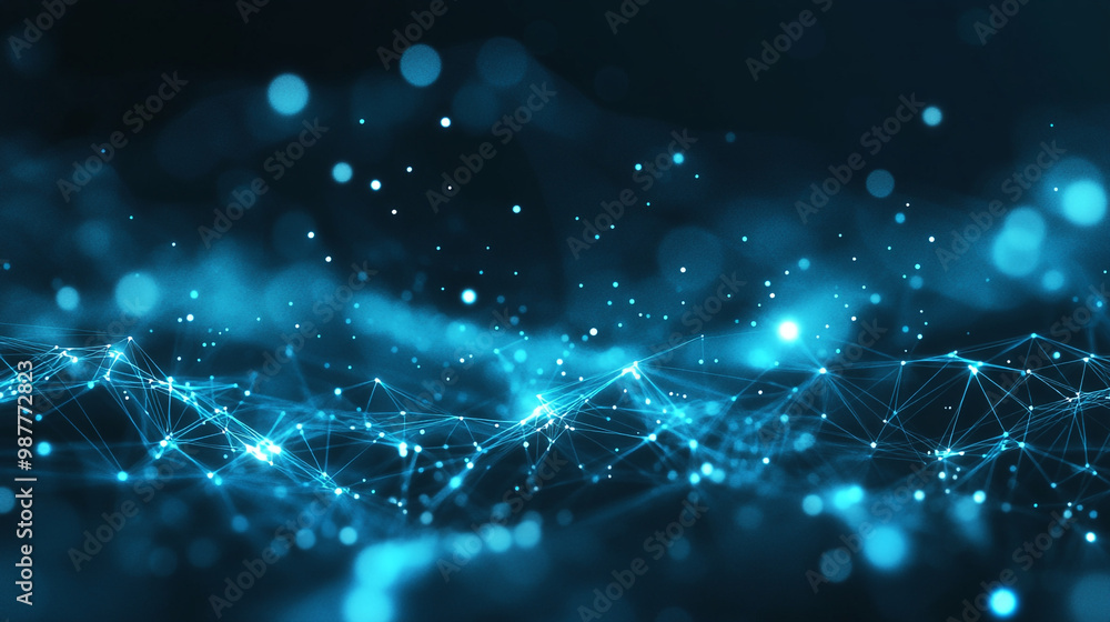 Abstract Blue Network with Bokeh, Abstract 3D background with a mesh of interconnected nodes and lines. Abstract Blue Network with Bokeh, Abstract 3D background with a mesh of interconnected nodes and lines.