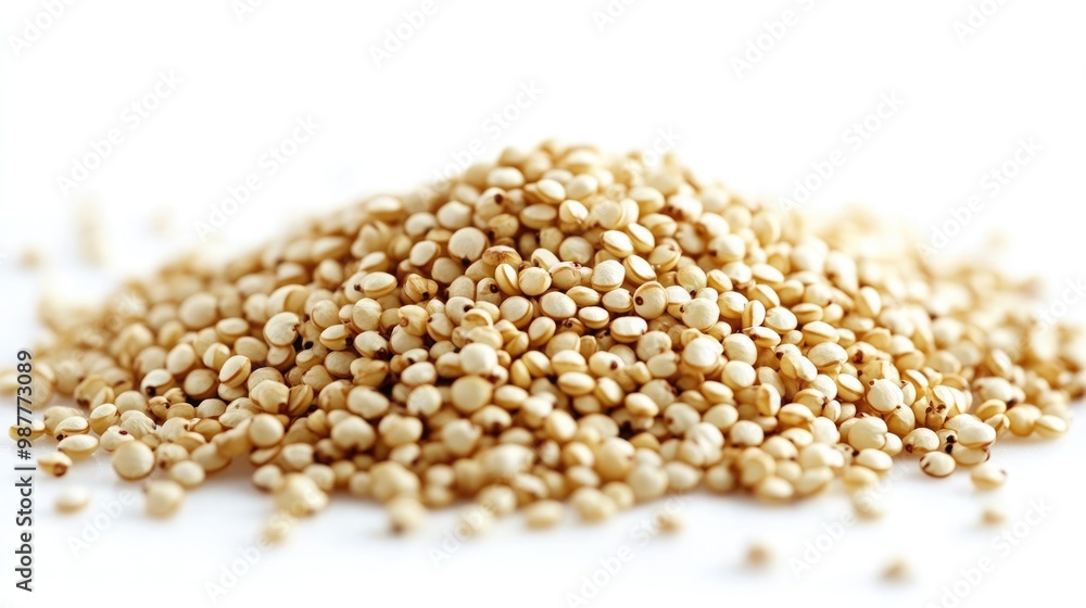 Uncooked Quinoa Grains on White Background Highlighting Light Textured Appearance Uncooked Quinoa Grains on White Background Highlighting Light Textured Appearance