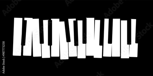Piano keys abstract art illustration on black background for concert sign. Vector picture in flat style