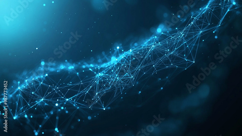 wallpaper of a networking technology dark blue background and digital lines, A dynamic abstract cybernetic network design, suitable for high-tech presentations.