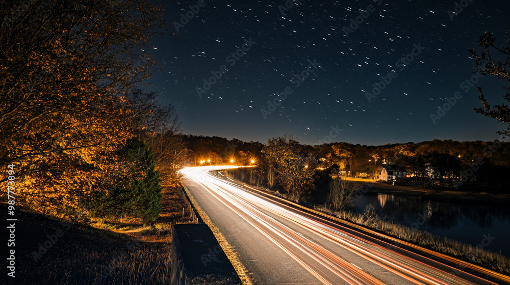 Highway Light Trails with Long Exposure at Night, Vibrant and Dynamic Motion, Nighttime Light Trails on the Highway. Highway Light Trails with Long Exposure at Night, Vibrant and Dynamic Motion, Nighttime Light Trails on the Highway.