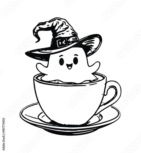 a cup of coffee with a witch's hat on top