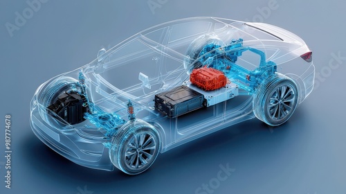 Electric Car Battery System X Ray View