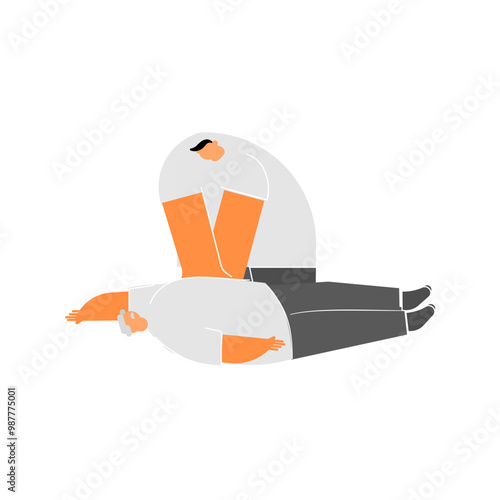 Cartoon character for the Cardiopulmonary resuscitation by one  person and hand only CPR.