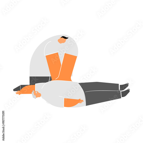 Cartoon character for the Cardiopulmonary resuscitation by one  person and hand only CPR.