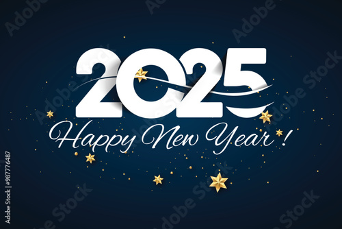 Happy new year 2025 banner with colorful typography vector illustration. Modern minimalist geometric 2025 logo. New year celebrating greeting card, poster, template, sticker, label, badge.