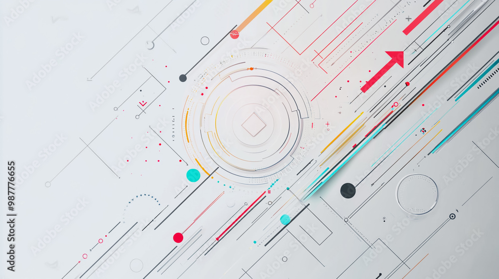 Abstract white background with Colorful geometric and circle lines. Digital future technology . Abstract business connection of lines from nodes innovation of communication in the network. Abstract white background with Colorful geometric and circle lines. Digital future technology . Abstract business connection of lines from nodes innovation of communication in the network.