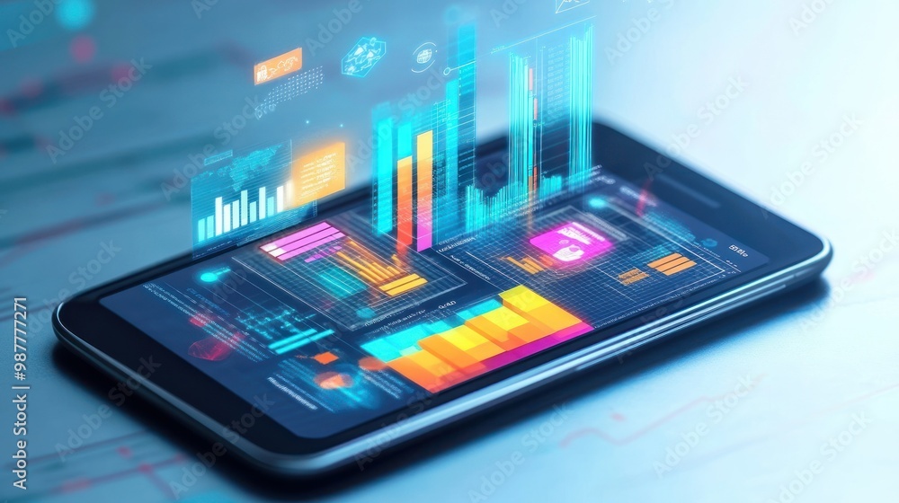 Smartphone Displaying Holographic Data Charts Smartphone Displaying Holographic Data Charts