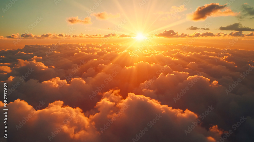 Beautiful bright dramatic sunset sky with fluffy clouds a view from above. Sky background. Beautiful bright dramatic sunset sky with fluffy clouds a view from above. Sky background.