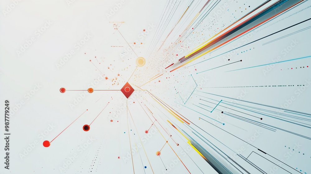 Abstract white background with Colorful geometric and circle lines. Digital future technology . Abstract business connection of lines from nodes innovation of communication in the network. Abstract white background with Colorful geometric and circle lines. Digital future technology . Abstract business connection of lines from nodes innovation of communication in the network.