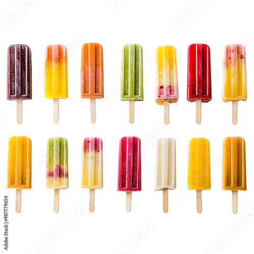 A variety of colorful popsicles , cut out