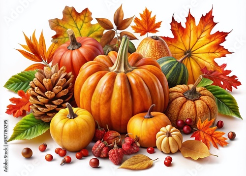 Vibrant Fall Clip Art Collection Featuring Leaves, Pumpkins, Acorns, and Autumn Themed Elements