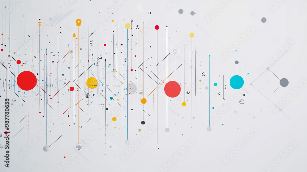 Abstract white background with Colorful geometric and circle lines. Digital future technology . Abstract business connection of lines from nodes innovation of communication in the network.