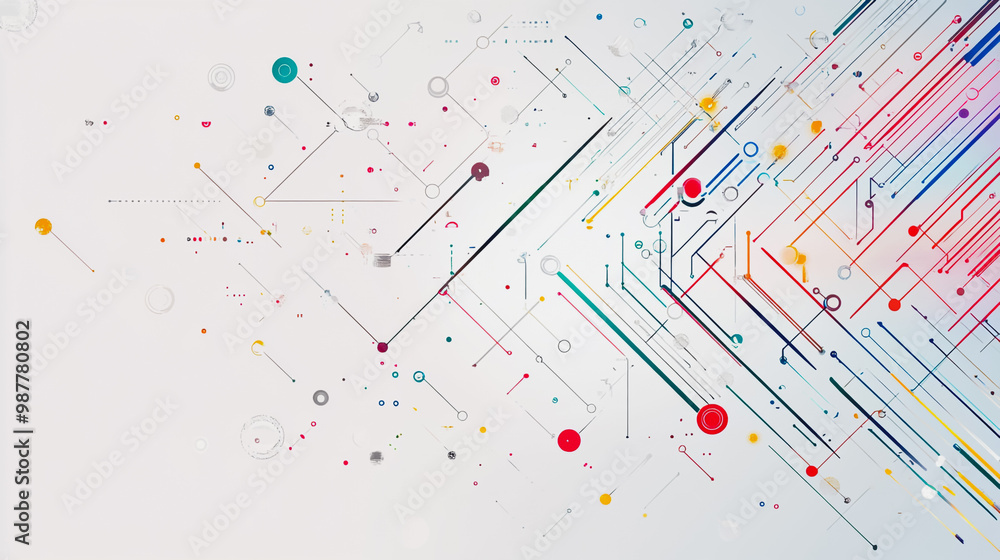 Abstract white background with Colorful geometric and circle lines. Digital future technology . Abstract business connection of lines from nodes innovation of communication in the network. Abstract white background with Colorful geometric and circle lines. Digital future technology . Abstract business connection of lines from nodes innovation of communication in the network.