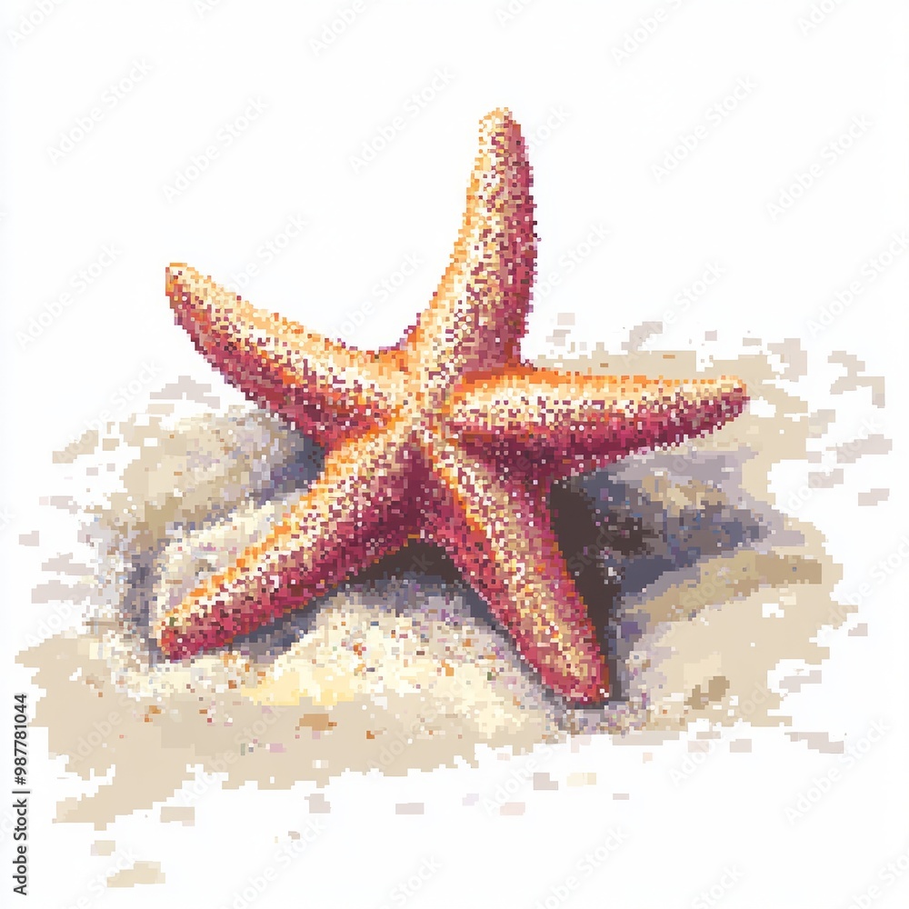 Vibrant Digital Art of Starfish on Sandy Beach Vibrant Digital Art of Starfish on Sandy Beach