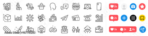 Boarding pass, Fastpass and Bribe line icons pack. Social media icons. Send box, Paper plane, Honeymoon cruise web icon. Paint brush, Buyer, Laptop insurance pictogram. Vector