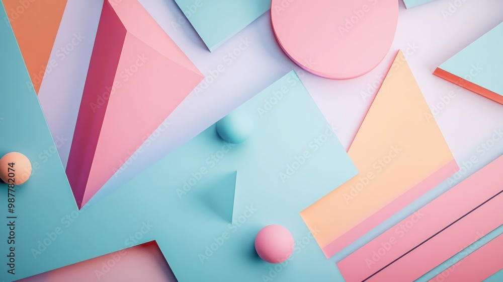 Abstract Geometric Composition with Pastel Colors and Spheres Abstract Geometric Composition with Pastel Colors and Spheres