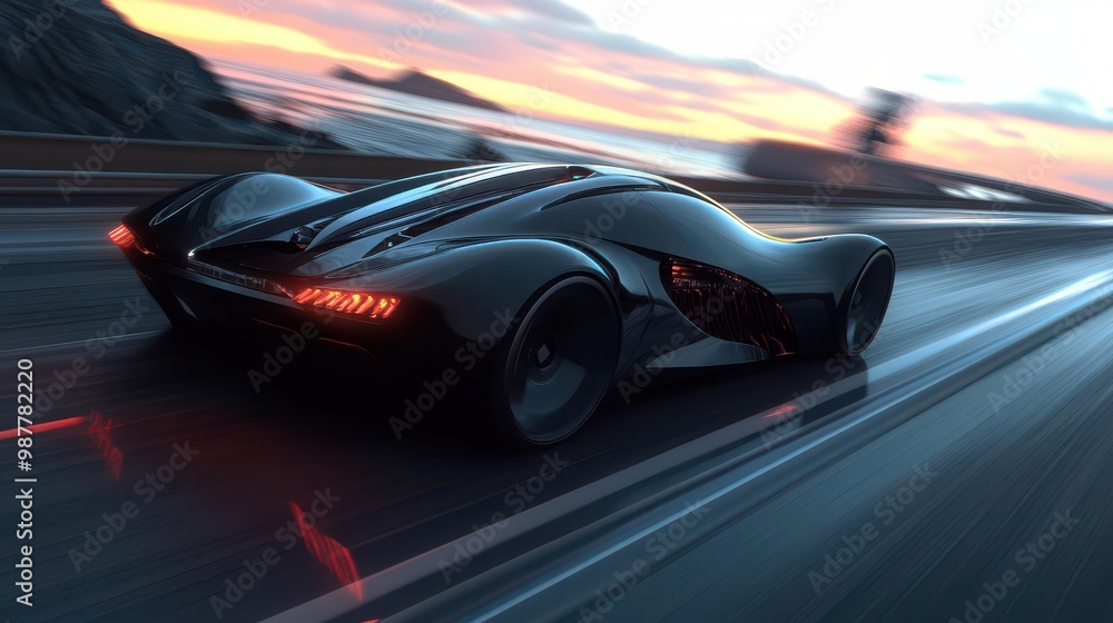 Futuristic Sports Car Racing on a Coastal Road Futuristic Sports Car Racing on a Coastal Road