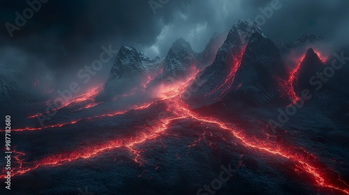 Glowing neon auroras shine above dark mountain peaks creative design picture