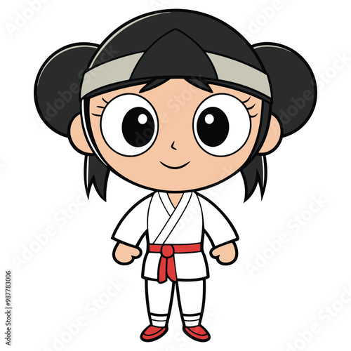 Cartoon girl doing practicing karate