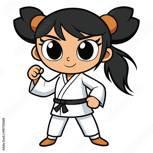 Cartoon girl doing practicing karate