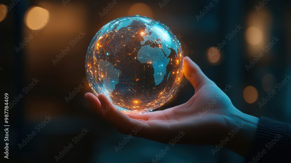 Fototapeta premium Holding a Glowing Earth Model in Hand