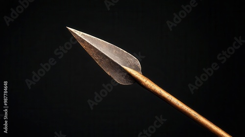 An ancient spearhead with a chipped edge, a weapon from a distant past photo