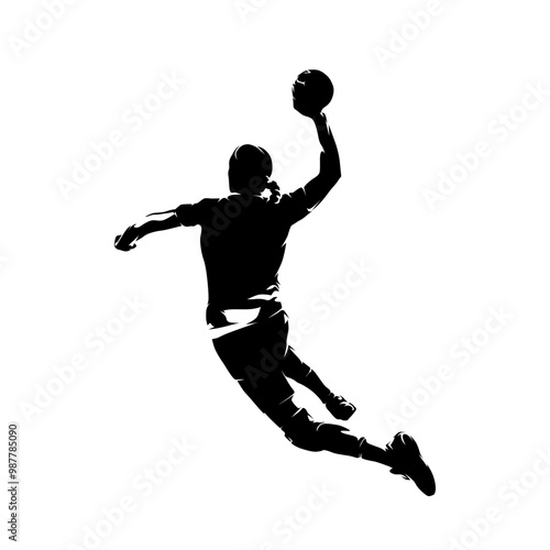 Handball women, female handball player, isolated vector silhouette