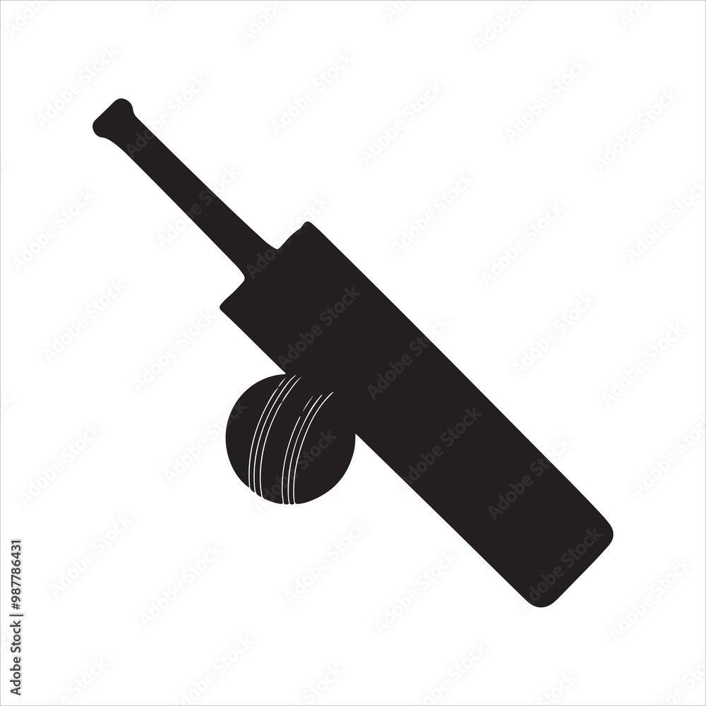 Cricket bat icon silhouette on white background
Cricket bat icon silhouette on white background